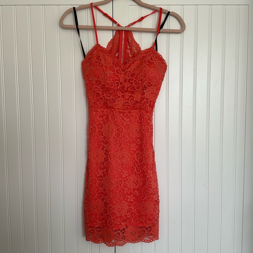 Bebe coral lace dress